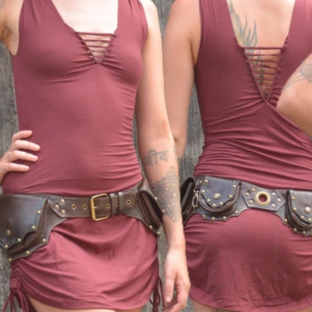 Dark Brown Leather Utility Hip Belt with Brass Accents